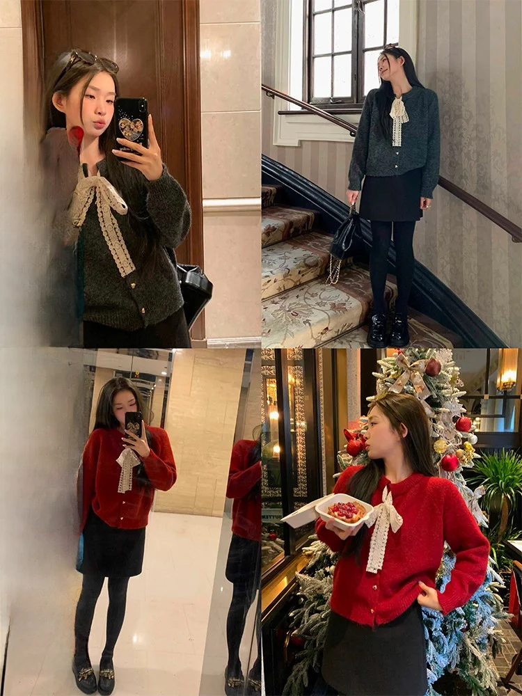 

Soft Cozy Lace Knot Bow Knitted Sweater Women's Faion Commute Sle Long Sve Regular Length Pure Color Winter