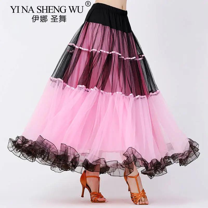 Gonna da ballo standard nazionale Donna Ballo da sala Valzer Costume da flamenco Cintura elastica Gonna grande altalena Abbigliamento da ballo per adulti
