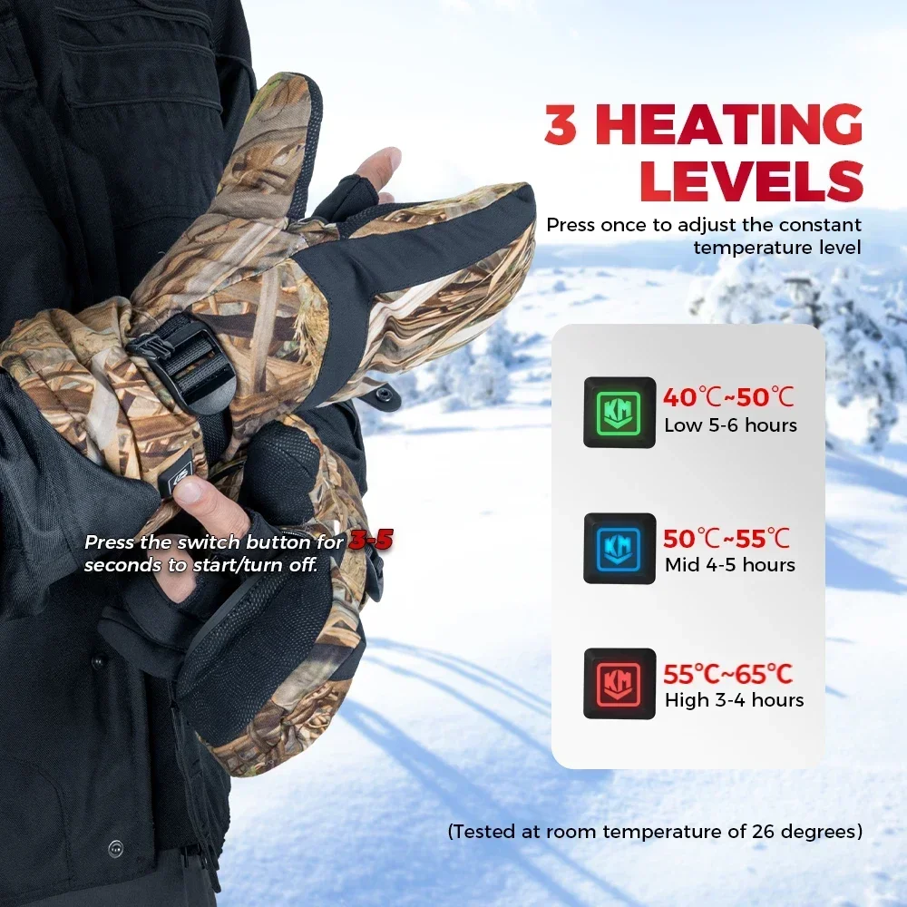 KEMIMOTO Hunting Heated Gloves Winter Fishing Heating Gloves Windproof Warm Touch Screen For Skiing Snowmobile Outdoor Hiking