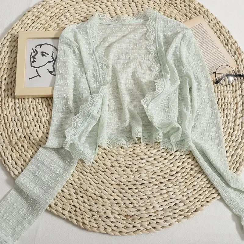 Bijgesneden roze kanten shirts damesmode pure witte blouses met lange mouwen zomer Koreaanse casual all-match tops