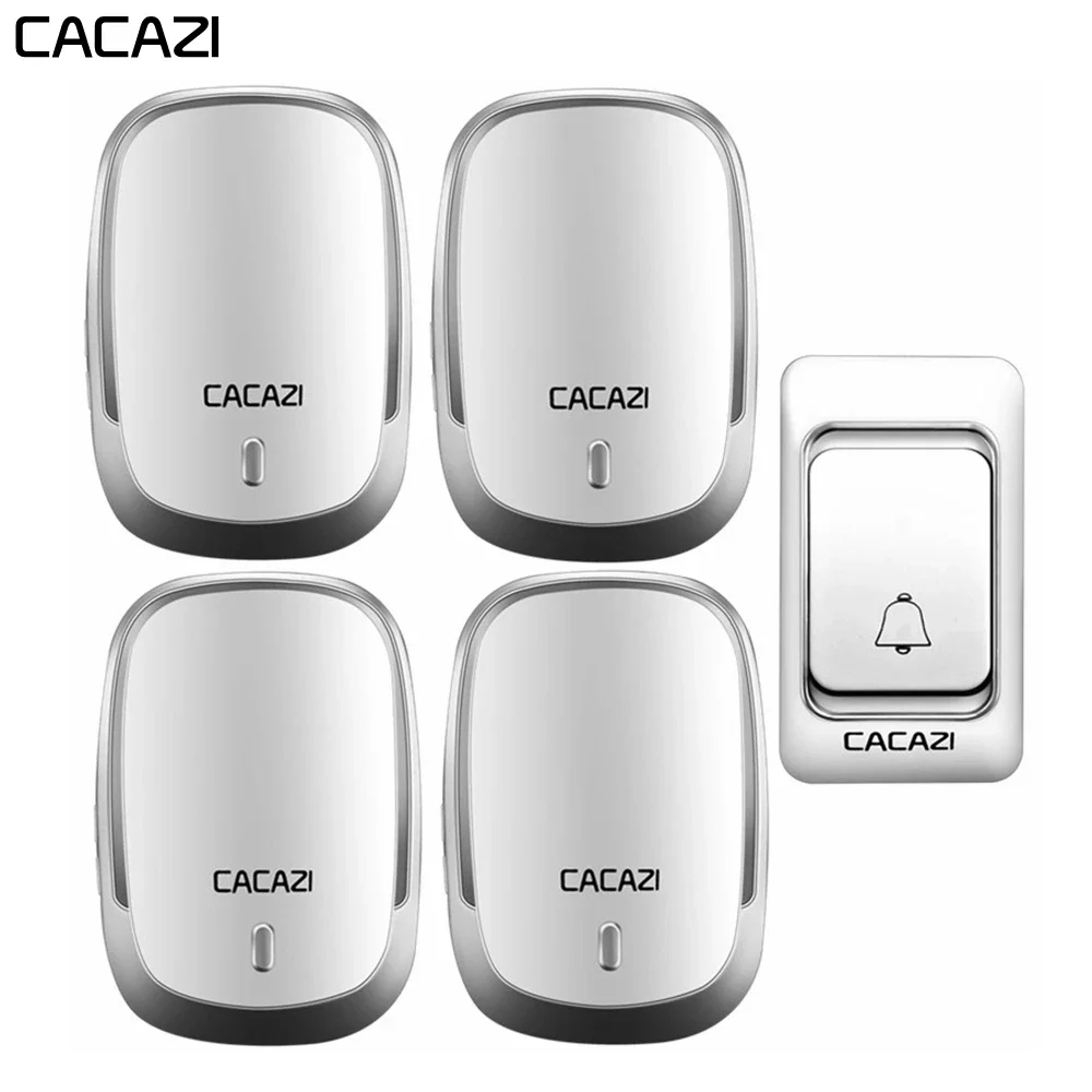 CACAZI Wireless Doorbell Waterproof Long Range DC Button Battery Operated 200M Remote Calling Bell Rings 6 Volume Door 36 Chime