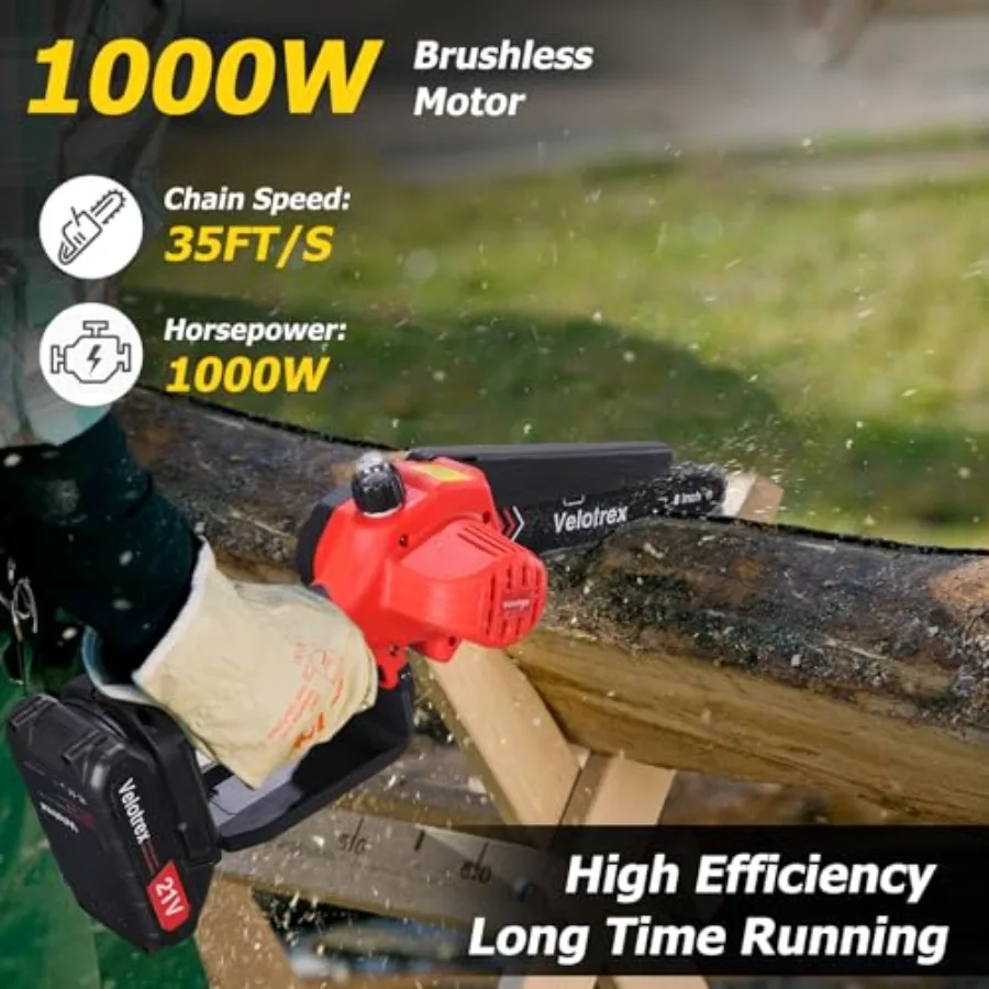 2-IN-1 Cordless Pole Saw and Mini Chainsaw with 8-Inch Brushless Electric Motor for Efficient Tree Trimming Features Auto Oilin