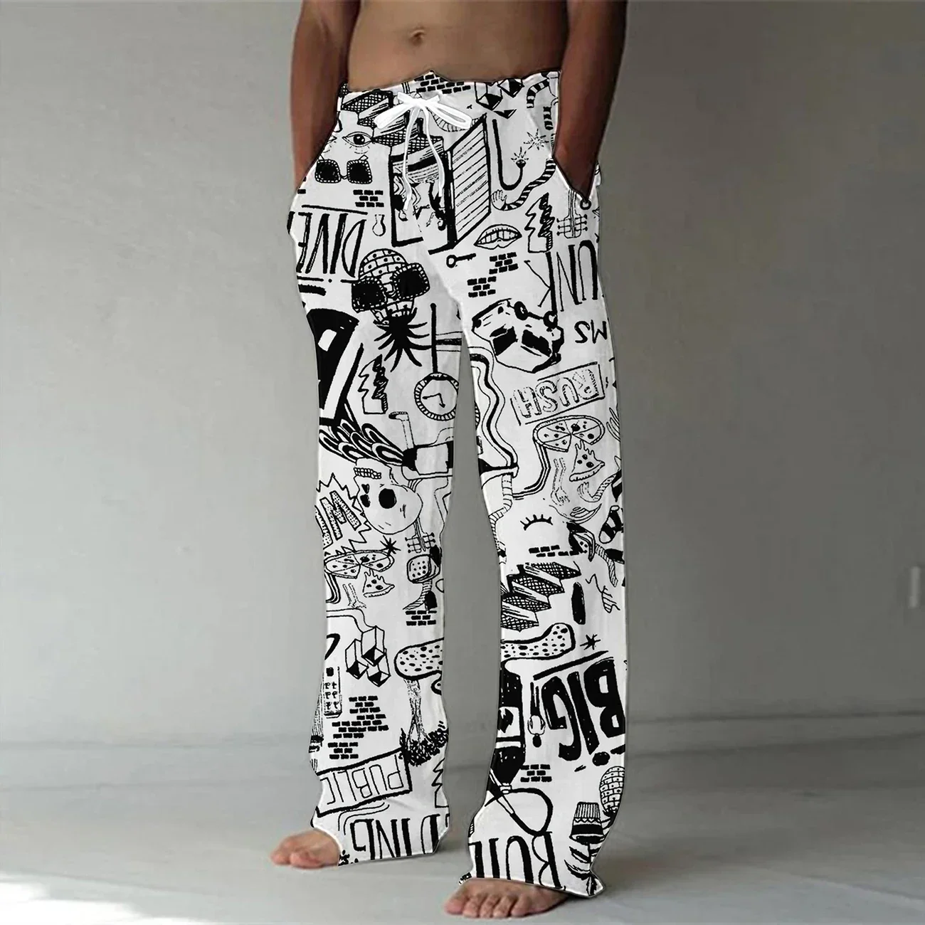 Fashion 3D digital printing skull men\'s bamboo fiber linen trousers street hip-hop beach leisure quick-drying dance yoga pants