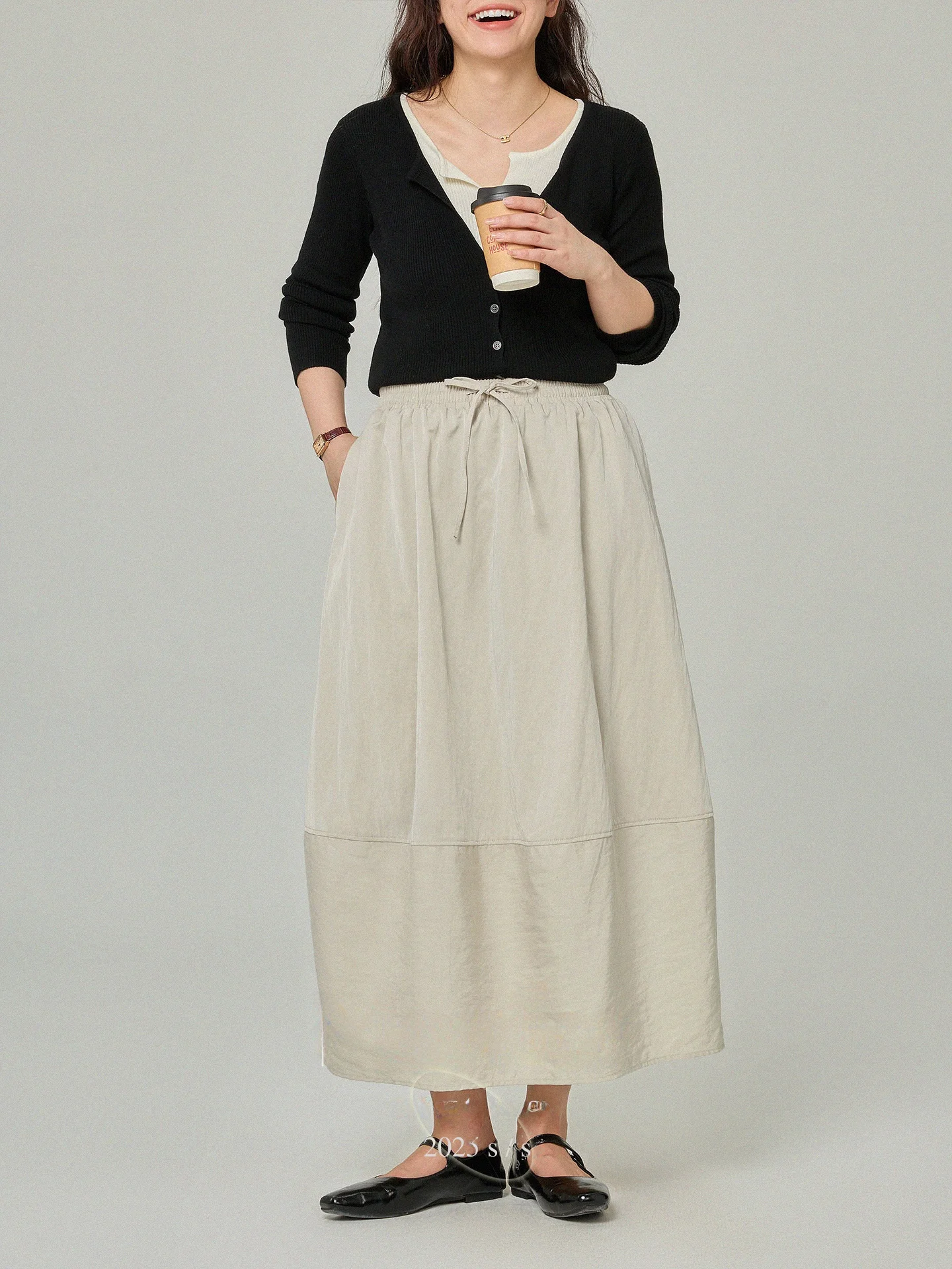

High Waist Maxi Skirt for plus Size Women A-Line Umbrella Skirt Draped Pure Color Hide Hip Pear Shape Body Slimming Skirt