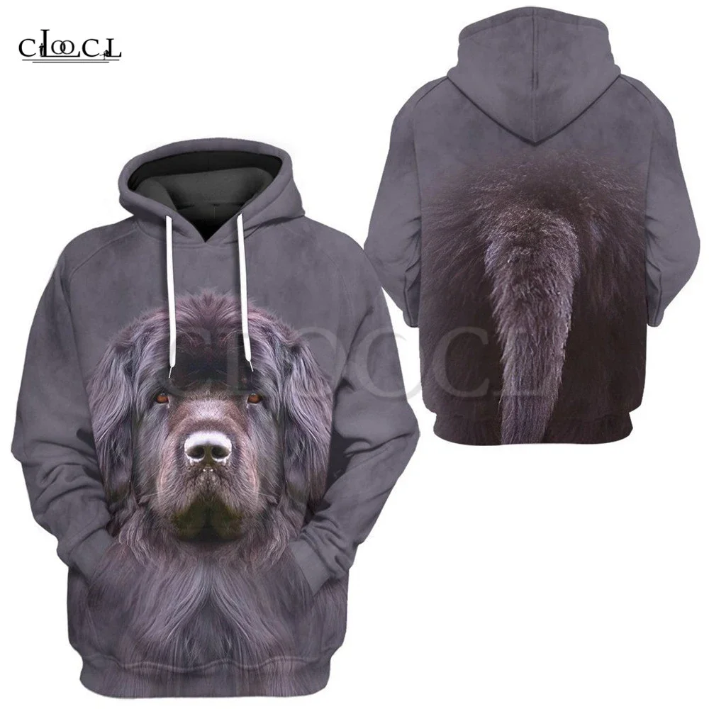 

CLOOCL Newfoundland Dog Print Men Hoodies Animal Hoodie Long Sleeve Pocket Swearshirts Autumn Men Women Hooded Pullover