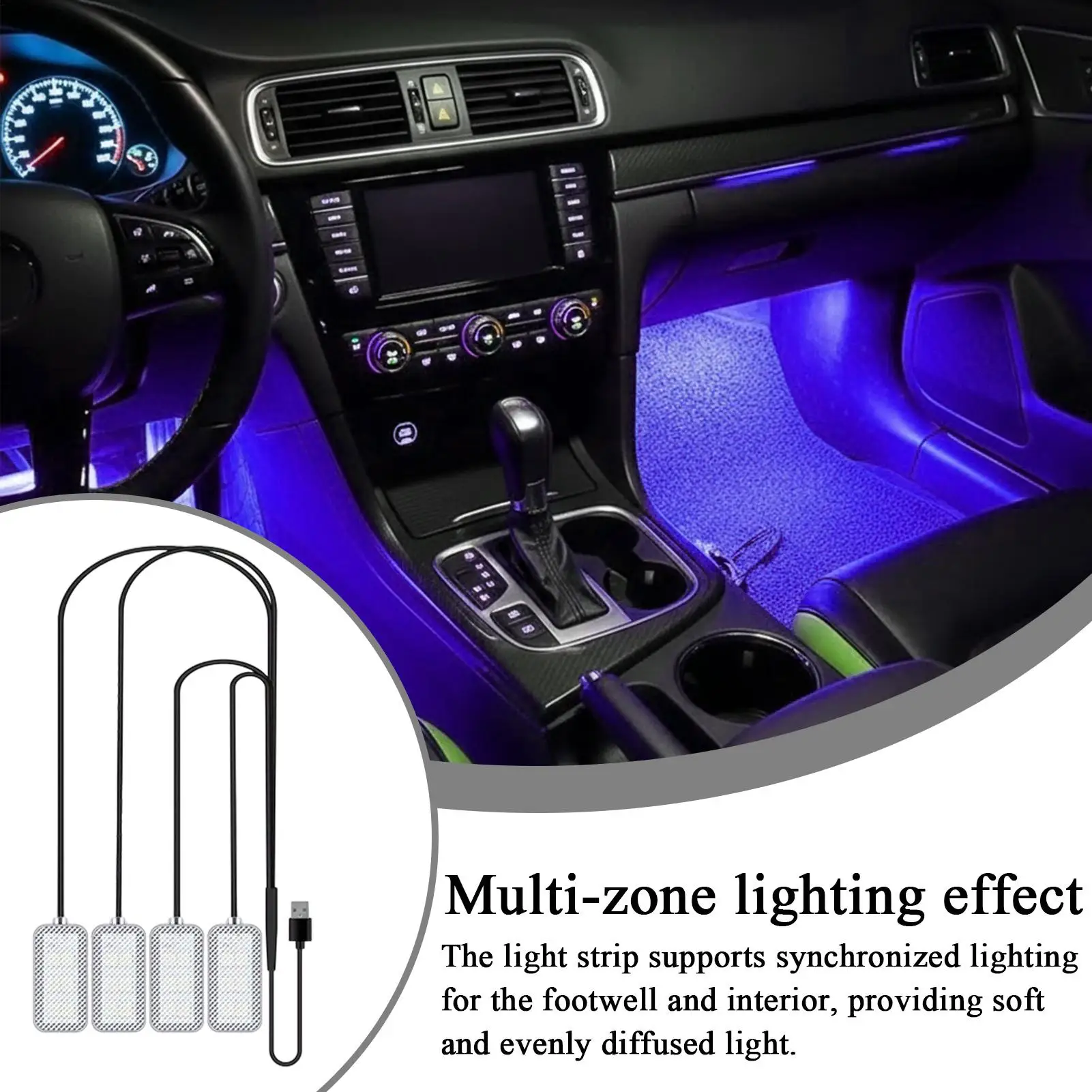 

Car Ambient Lighting LED Adjustable Music Mode Lamp With USB Port Adjustable Brightness Car LED Lights Interior For Truck SUV