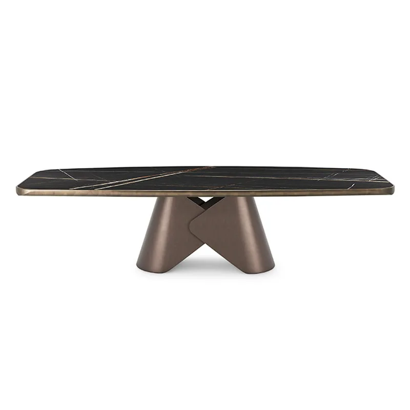 Italian minimalist natural luxury stone dining table stainless steel negotiation table