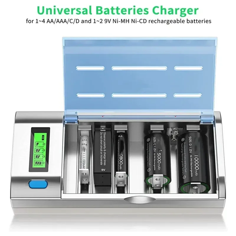 US/EU Plugs New Rechargeable LCD Display Smart Screen Battery Charger for 1.2v Ni-MH NI-CD AA/AAA/C/D/9V Size Batteries