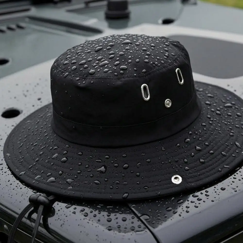Waterproof Hiking Hat Wide Brim Sun Hat for Men Women Quick Dry Bucket Cap with Breathable Vents Adjustable Wind Cord for Hiking