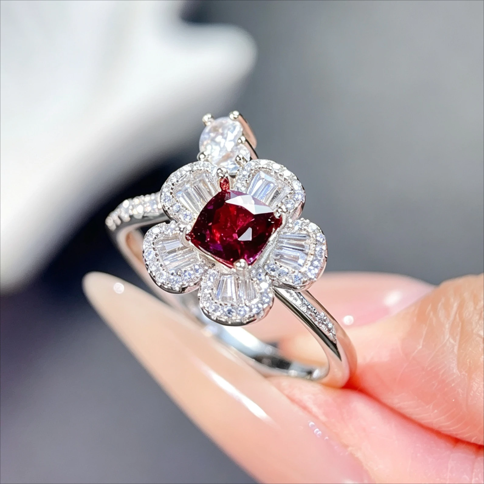 925 Silver Flower Ring 5mm Natural Garnet Ring 18K Gold Plated Silver Garnet Jewelry with Free Certificate Daily Wear Jewelry