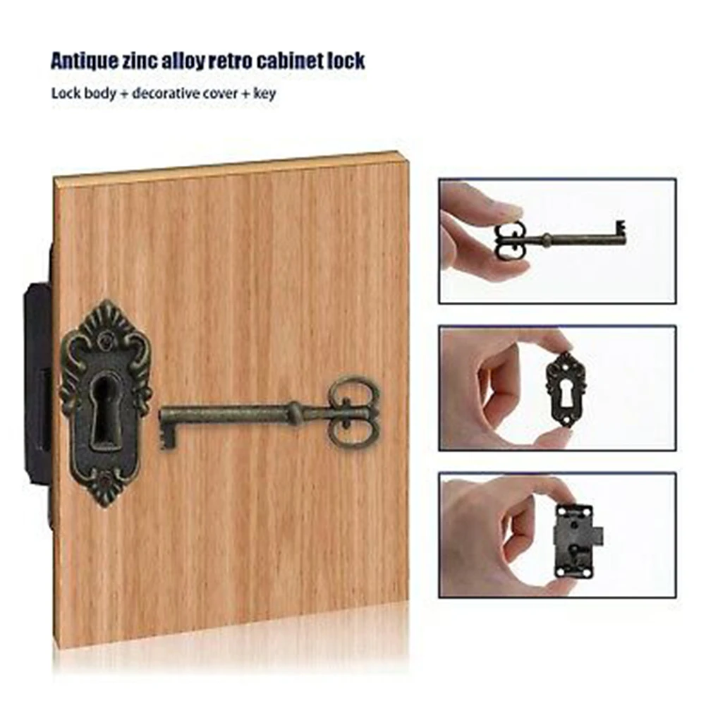 Antique Bronze For 2 x Cabinet Door Lock Sets with Keys for Wooden Furniture Drawer Jewelry Box Wine Box and Memory Box