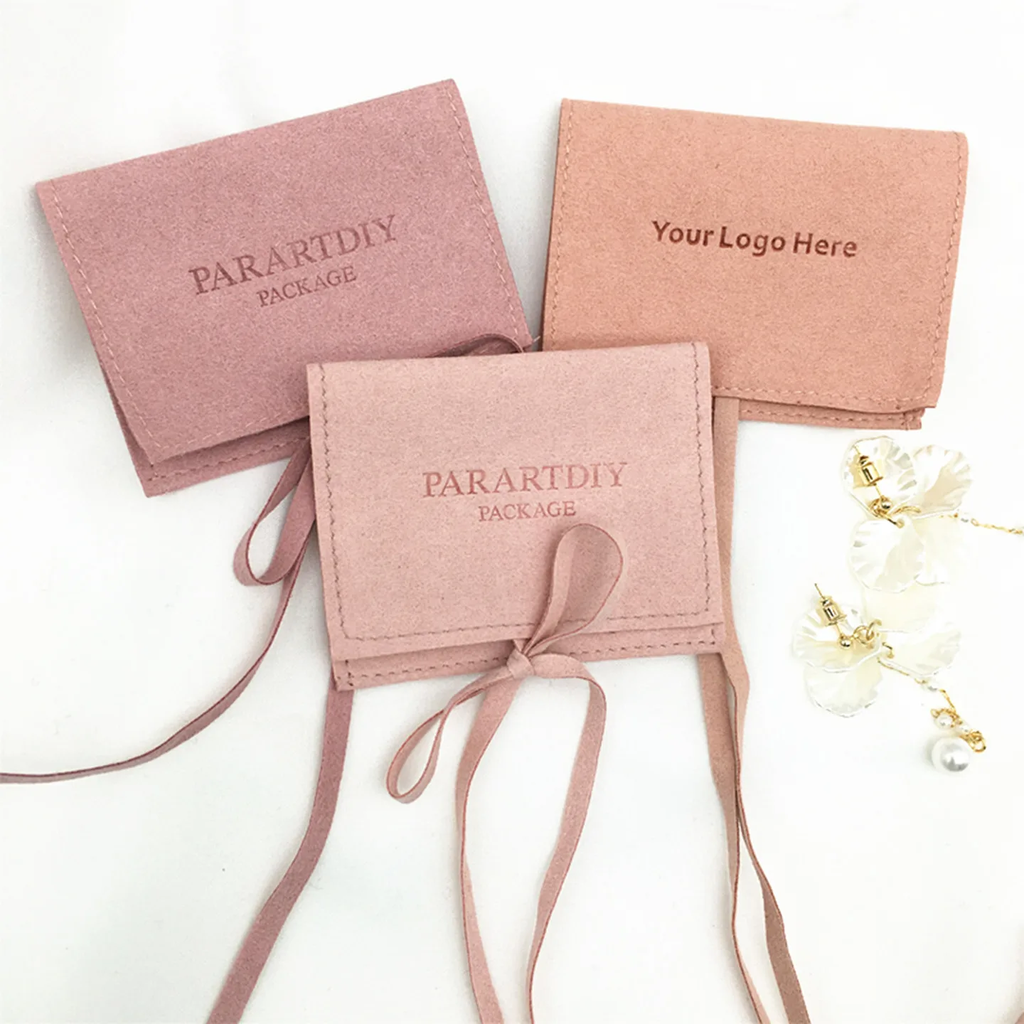 100pcs Personalised Custom Logo Luxury Purple Suede Jewelry Packet Necklace Bracelet Drawstring Bag Packaging Microfiber Pouches