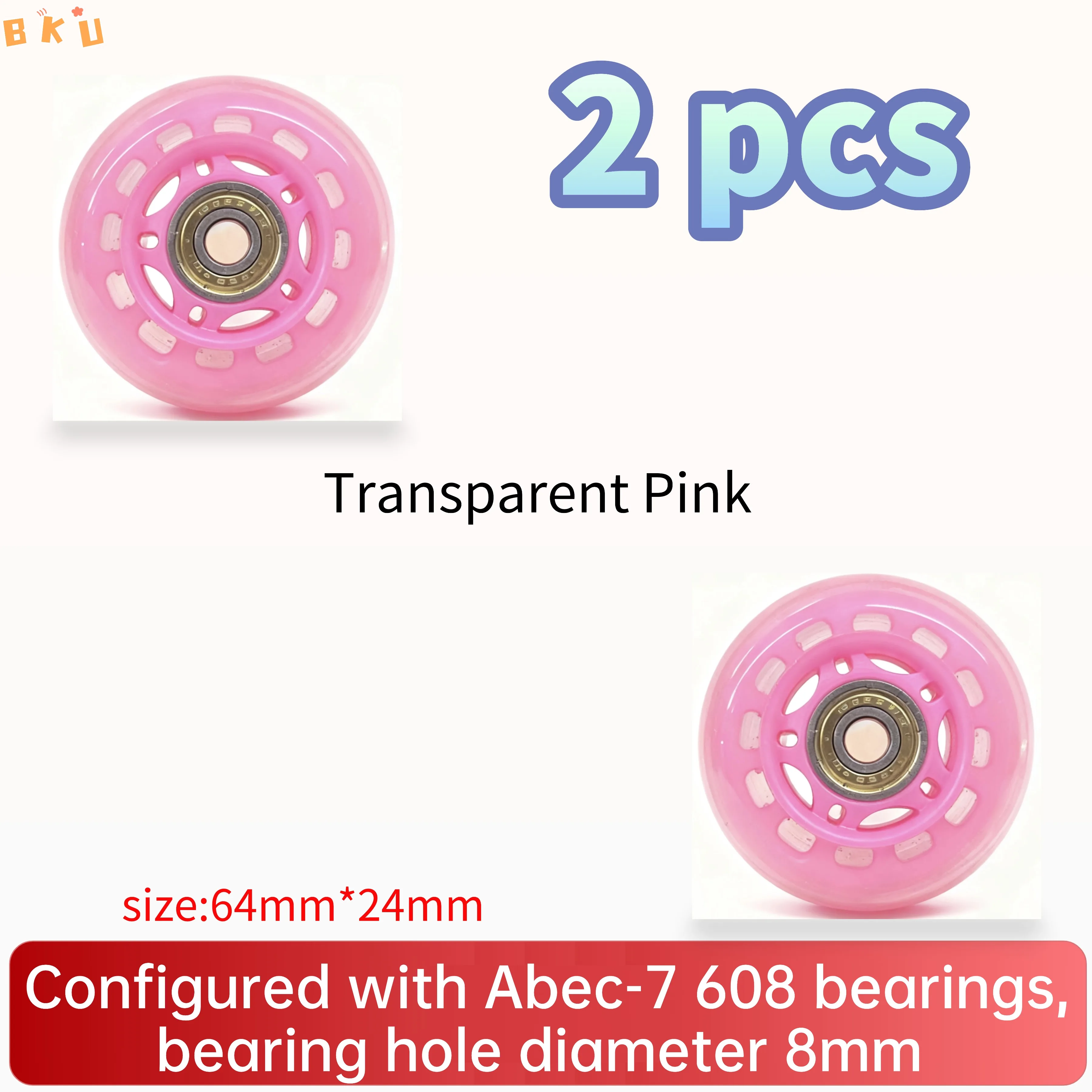 2-Pack PU Multi-Function Wheels, 64mm High-Speed Quiet Wear-Resistant, with Abec-7 Bearings for Inline Skates, Scooters, Luggage