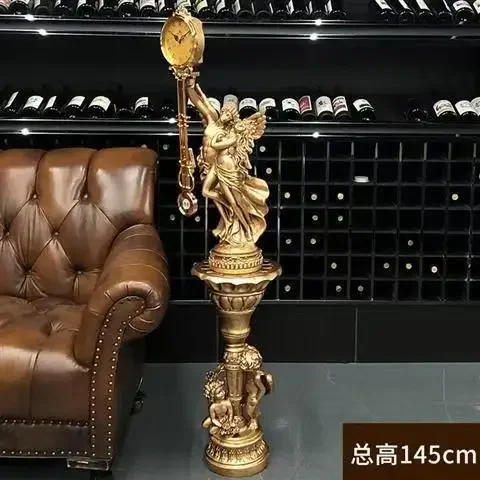 European retro floor clock, living room angel vertical luxury atmospheric decoration, swinging big clock next to home TV cabinet