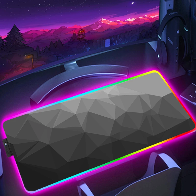 With Backlit Game Mouse Mat RGB Geometric Mouse Pad LED Large Gaming Mousepad Gamer Art Rubber Desk Mat HD Print Keyboard Pads