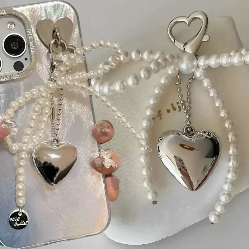 

Korea Bow Heart Shaped Phone Lanyard Chain Backpacks Heart Keyring Charm Pendant Friendship Gift for Cellphone Bag Decoration