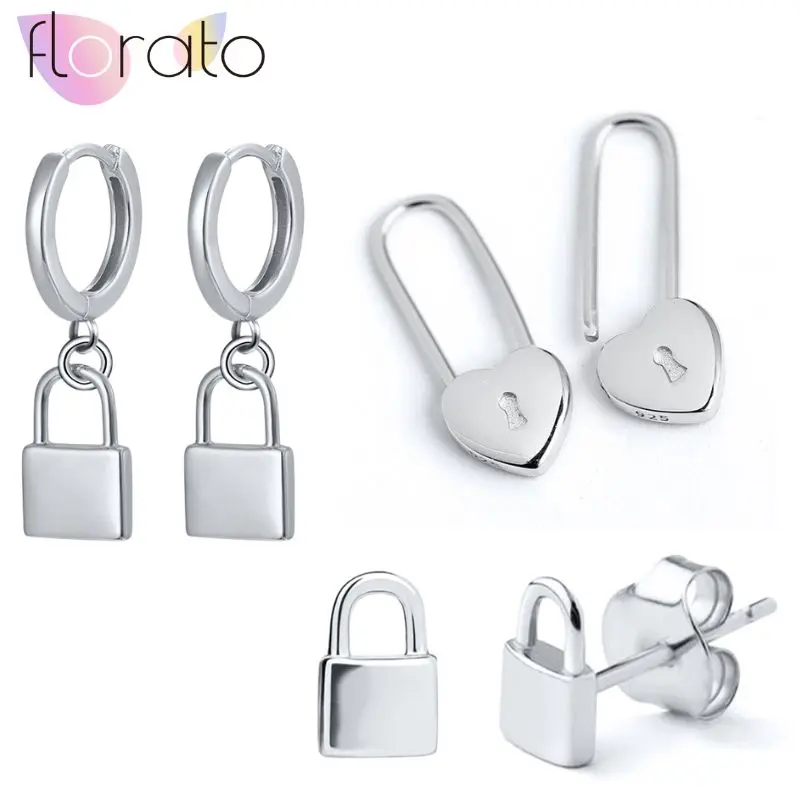 

925 Sterling Silver Ear Needle Personalized geometric design key lock zircon earrings Women's Classic Fashion Earrings Jewelry