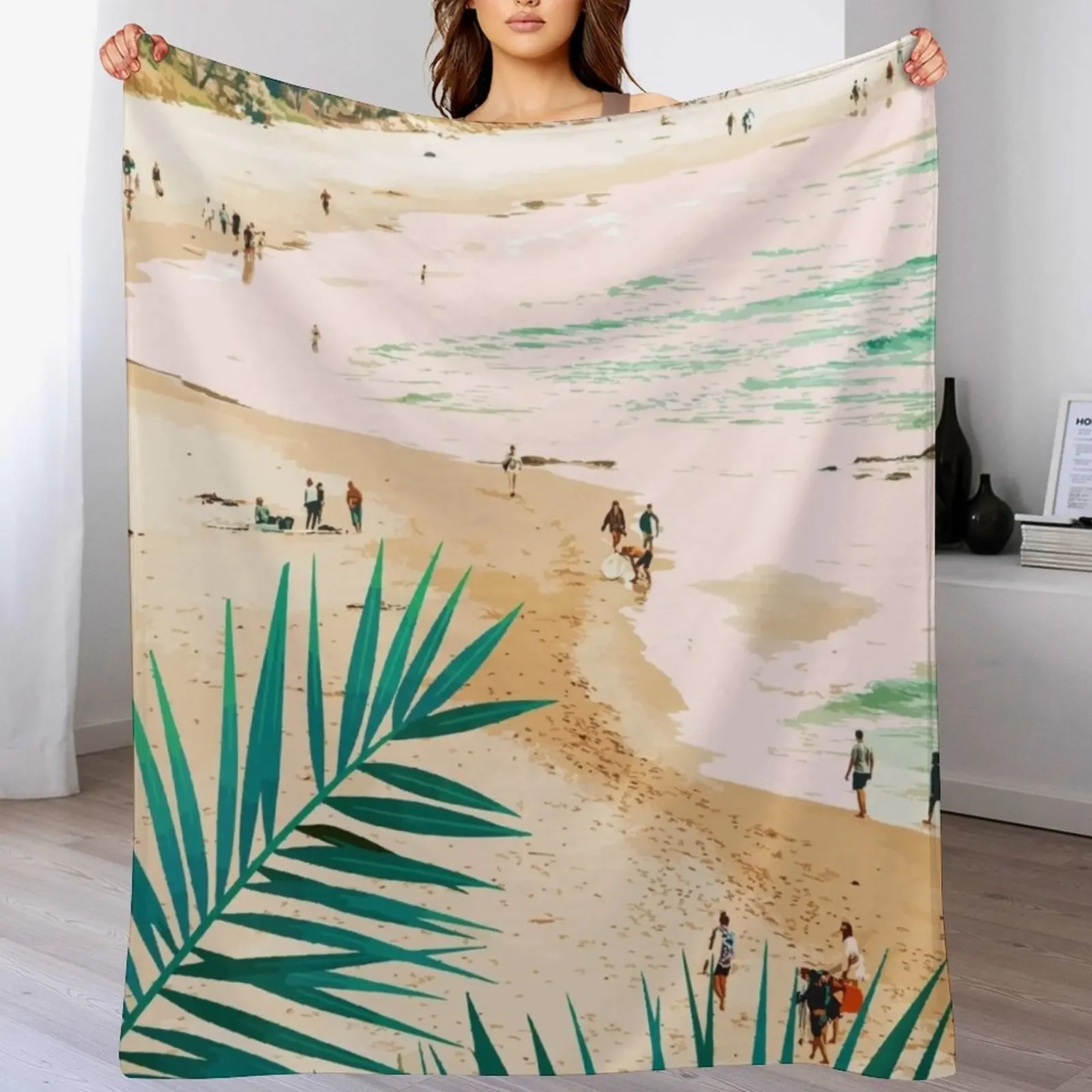 

Beach Weekend | Pastel Ocean Sea Tropical Travel | Scenic Sand Palm People Boho Vacation Throw Blanket wednesday Bed Blankets