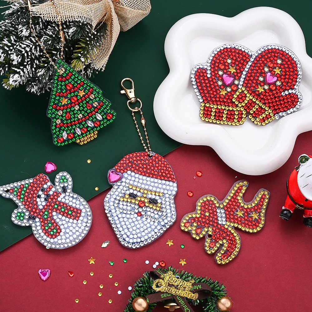 

iYOE 1 set 5.5-9cm Artificial Diamond Painting Keychain DIY Rhinestones Painting Kit Christmas Ornaments Crafts Home Decoration