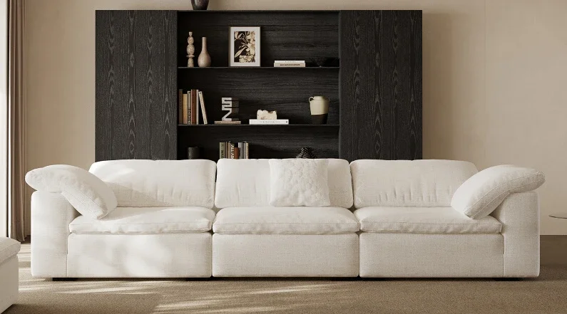 

Cloud sofa high-end fully dismantled and washed small apartment living room cotton and linen cream wind