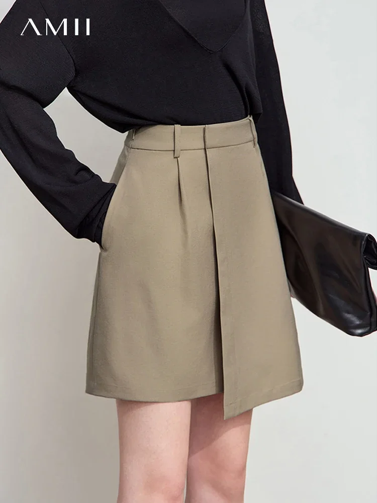 

Amii Minimalist 2025 Spring New Solid Color Commuter Leisure A Word Asymmetric Skirt Twill Woven Non-elastic Skirt 12511065