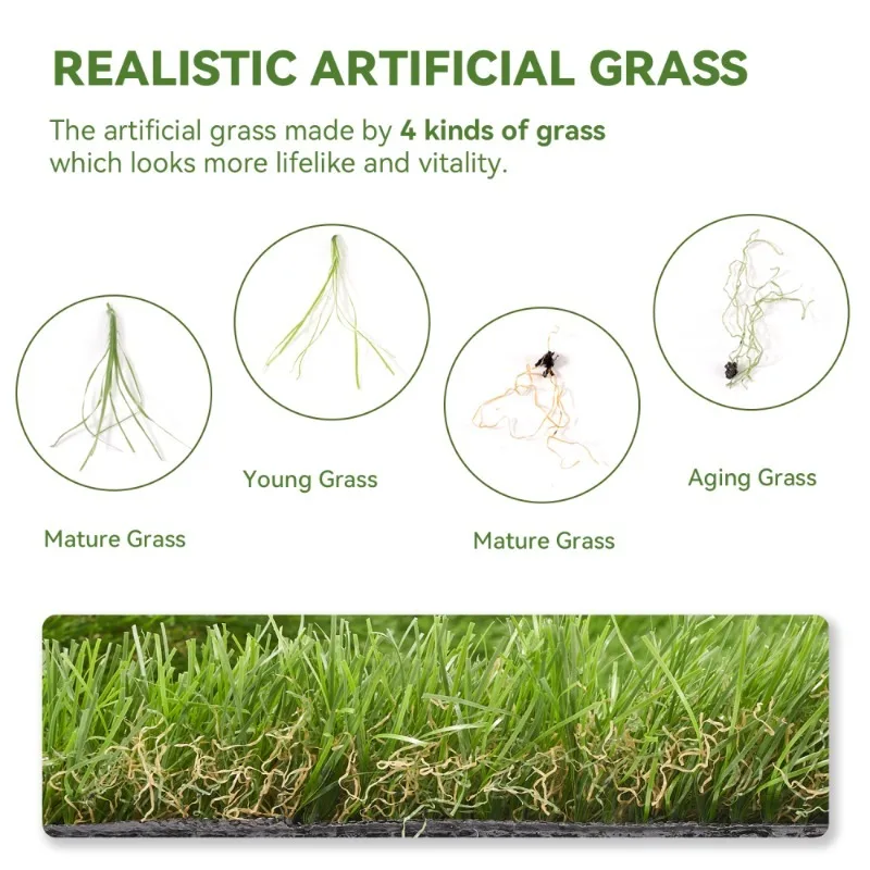 سجادة واقعية من العشب الصناعي للاستخدام الداخلي والخارجي مع فتحات تصريف مثالية لتزيين الفناء وسهلة التركيب والتنظيف #4