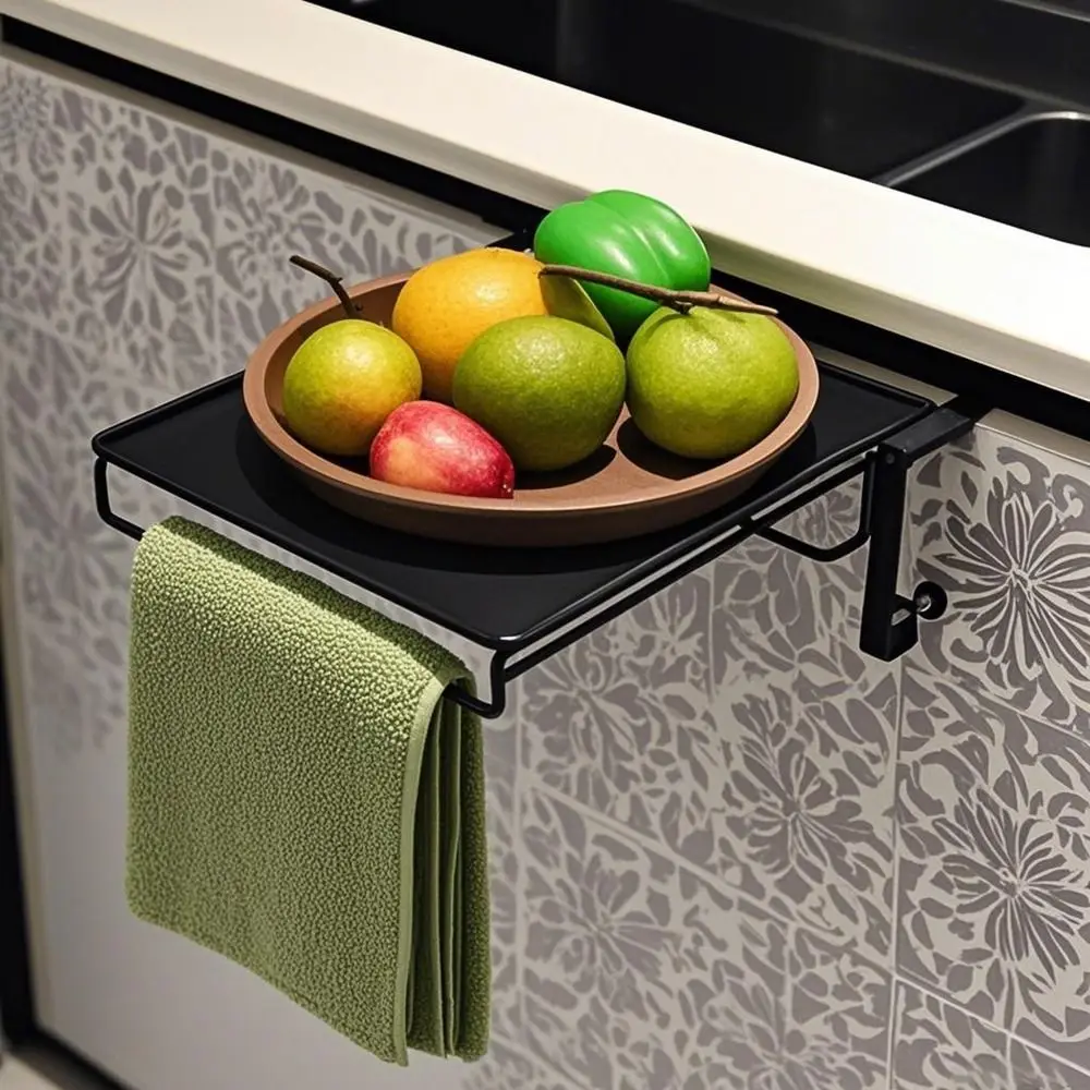

Carbon Steel Countertop Extender No Drill Adjustable Folding Tabletop Shelf Wall Mounted Anti Slip Edge Countertop Organizer