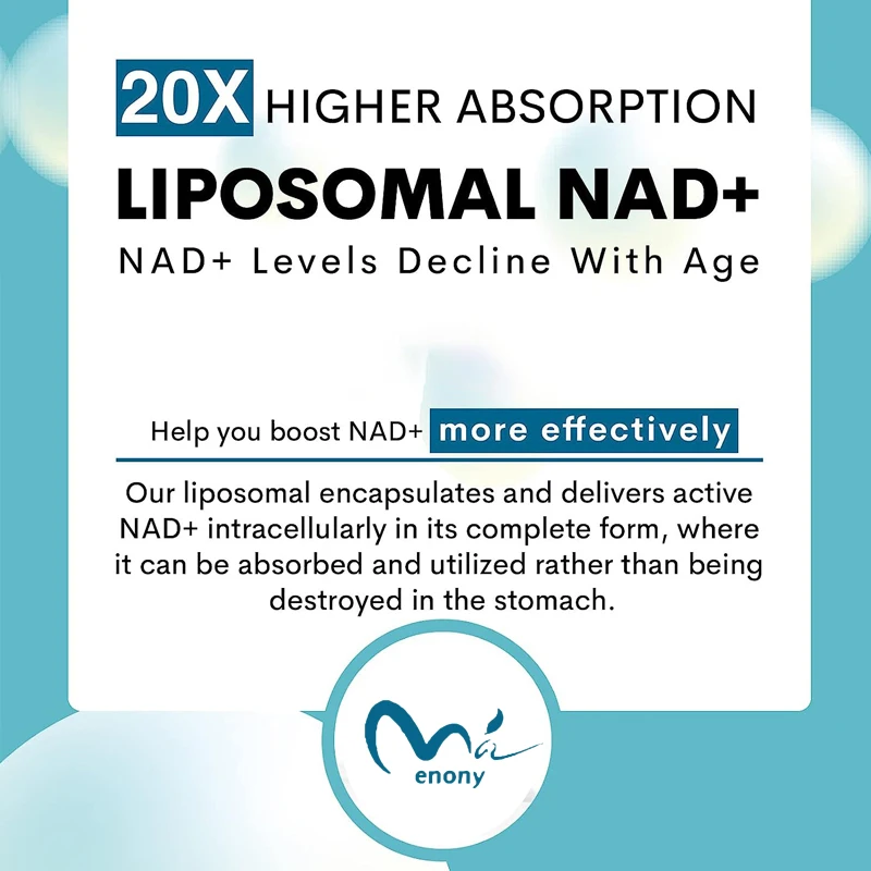 Liposome pure NAD+supplement 1000mg, highest NAD Pontcy high absorption energy and DNA repair anti-aging 60 soft capsules