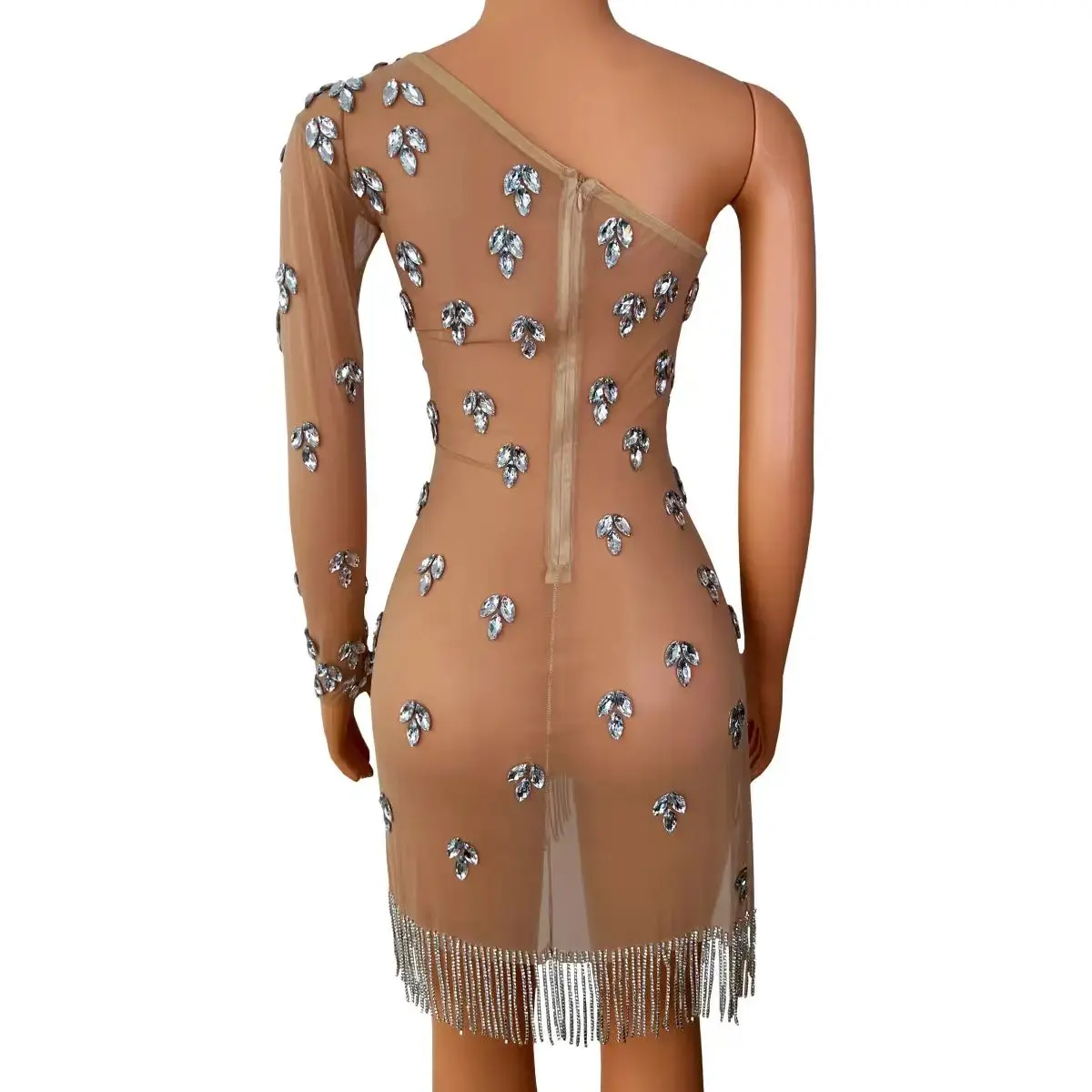 Full Diamond Perspective Mesh Slim Fitting Sexy Short Skirt Nightclub DJ Bar Female Singer Stage Costume Party Theme Show