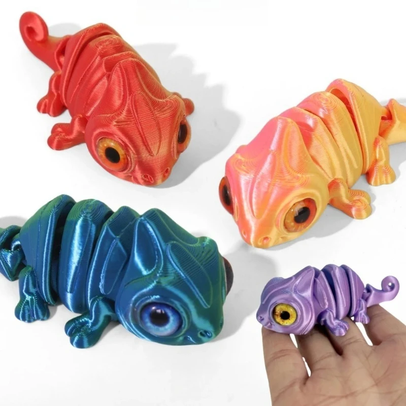3D Printing Mini Chameleon Figures Multi-joint Movable Simulation Eyes for Home Accessories Kids Toy Gift Living Room Decoration
