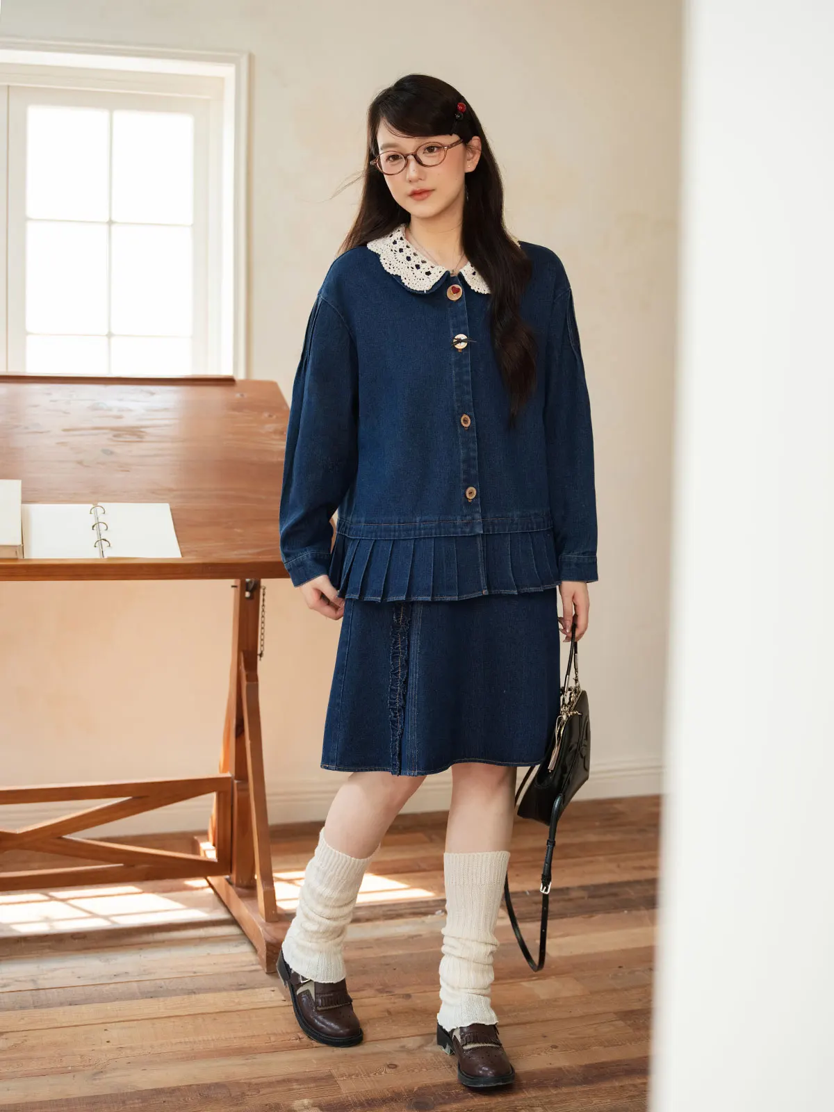 Giacca in denim retrò con colletto a bambola da donna, autunnale, giovanile, semplice, per il commuting, taglie forti, stile casual e alla moda