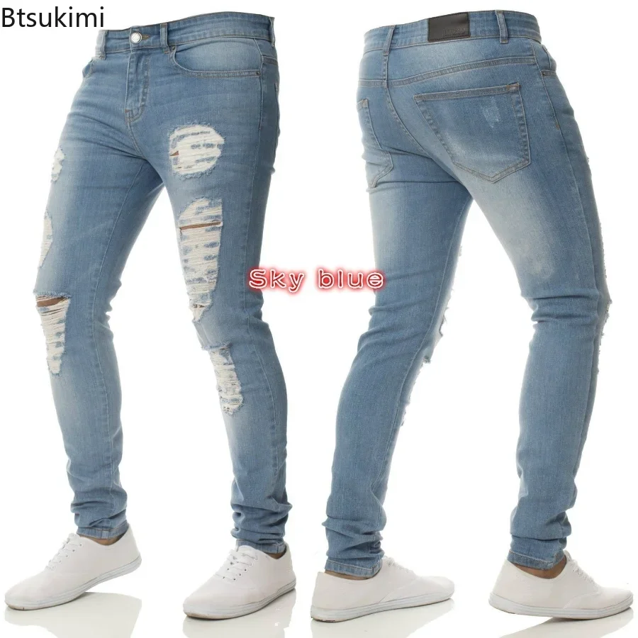 

2024 Men's Casual Denim Jeans Pants Skinny Trousers Men Fashion Ripped Biker Pencil Pants Slim Fit Stretchy Jeans Men Clothing