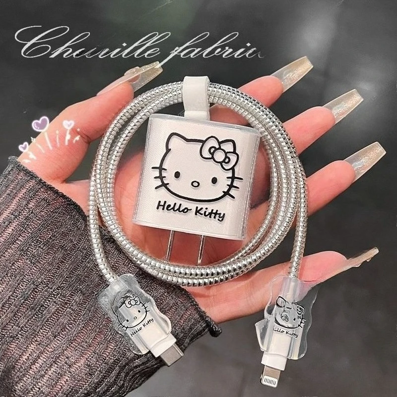 حافظة حماية شحن كاواي هالو كيتي الجديدة لهواتف آيفون وآي باد شحن سريع 20 وات حماية كابل الهاتف ضد التشابك