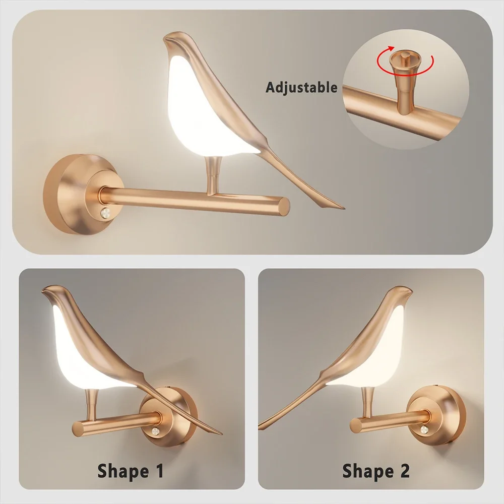 LED Wall Lights Creative Acrylic Wall Light Gold Bird Wall Lamp Fixture for Aisle Sconce Living Bedroom Corridor Home Decoration