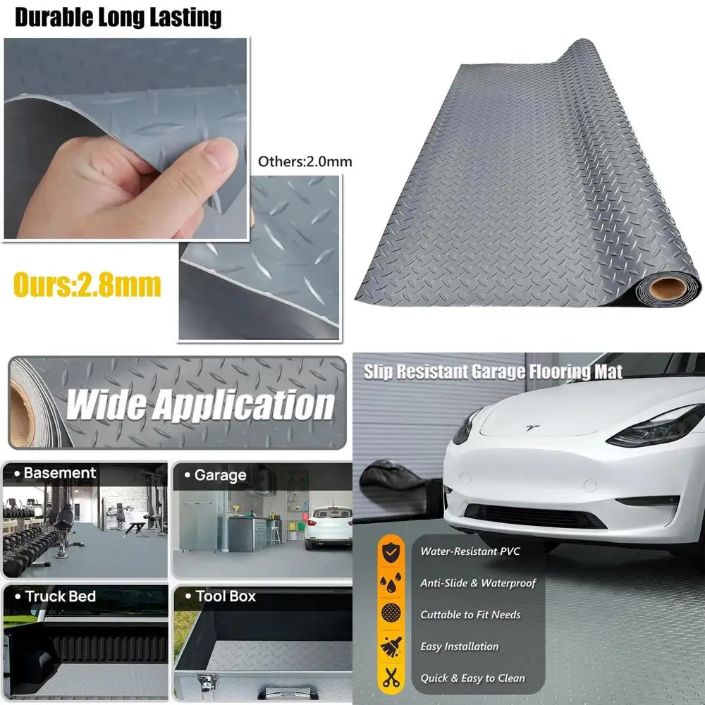 

Thick PVC Garage Floor Mat, 2x38ft, Heavy-Duty Waterproof Non-Slip Protector for Cars, Trailers, SUVs, Basements, Gyms (Grey)