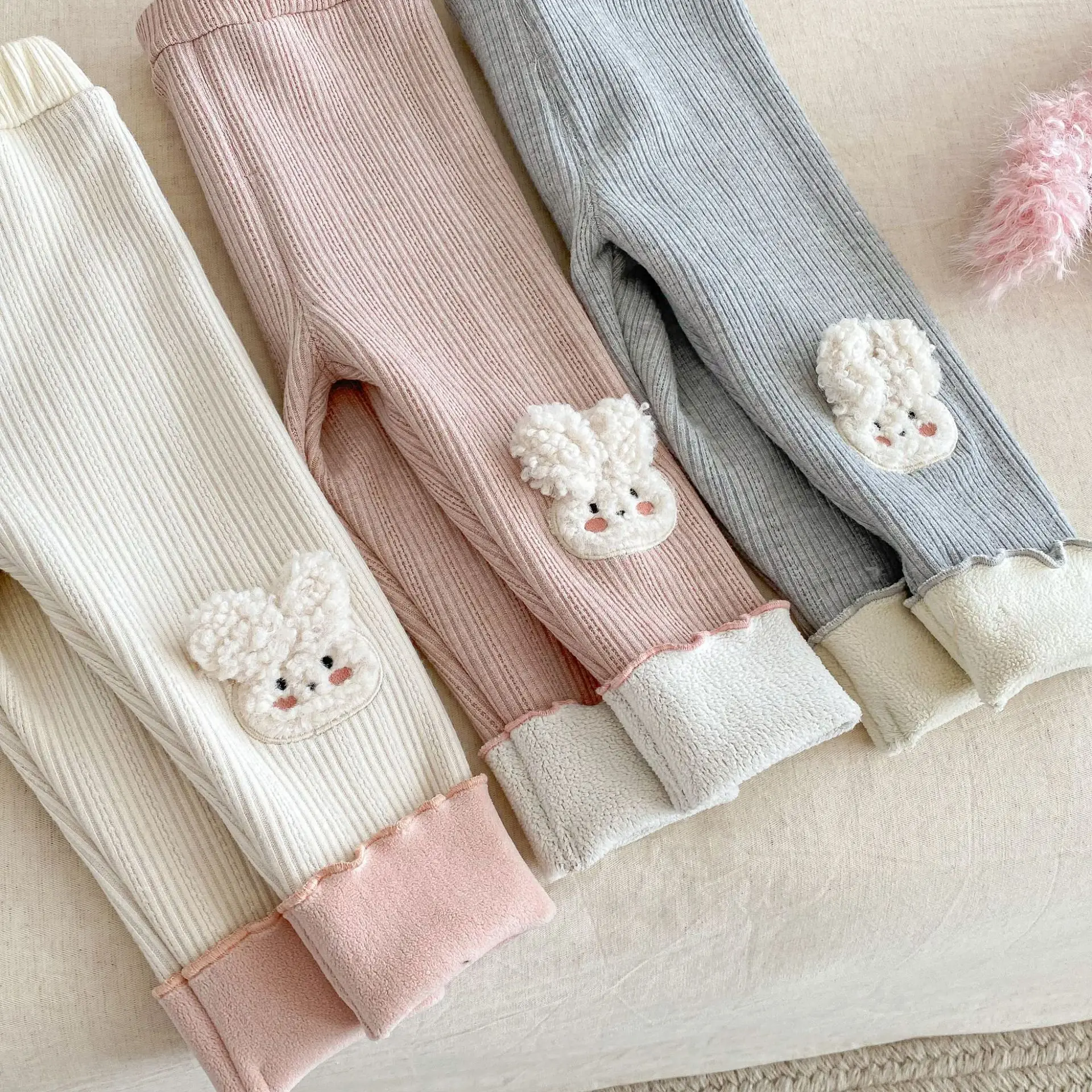 0–5 Jahre Kinder-Mädchen-Leggings, Kleidung, 2026, Frühling, mit Fleece gefüttert, niedliches Kaninchen, bestickt, warme lange Hose, weiche, dehnbare Hose – Detail 21