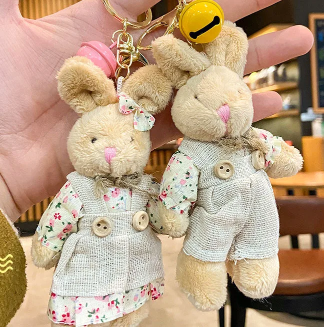 Ins Small Fresh Cartoon Cute Bear Plush Stuffed Keychain Pendant Creative Sackcloth Bear Doll Book Bag Decoration Pendant Gifts