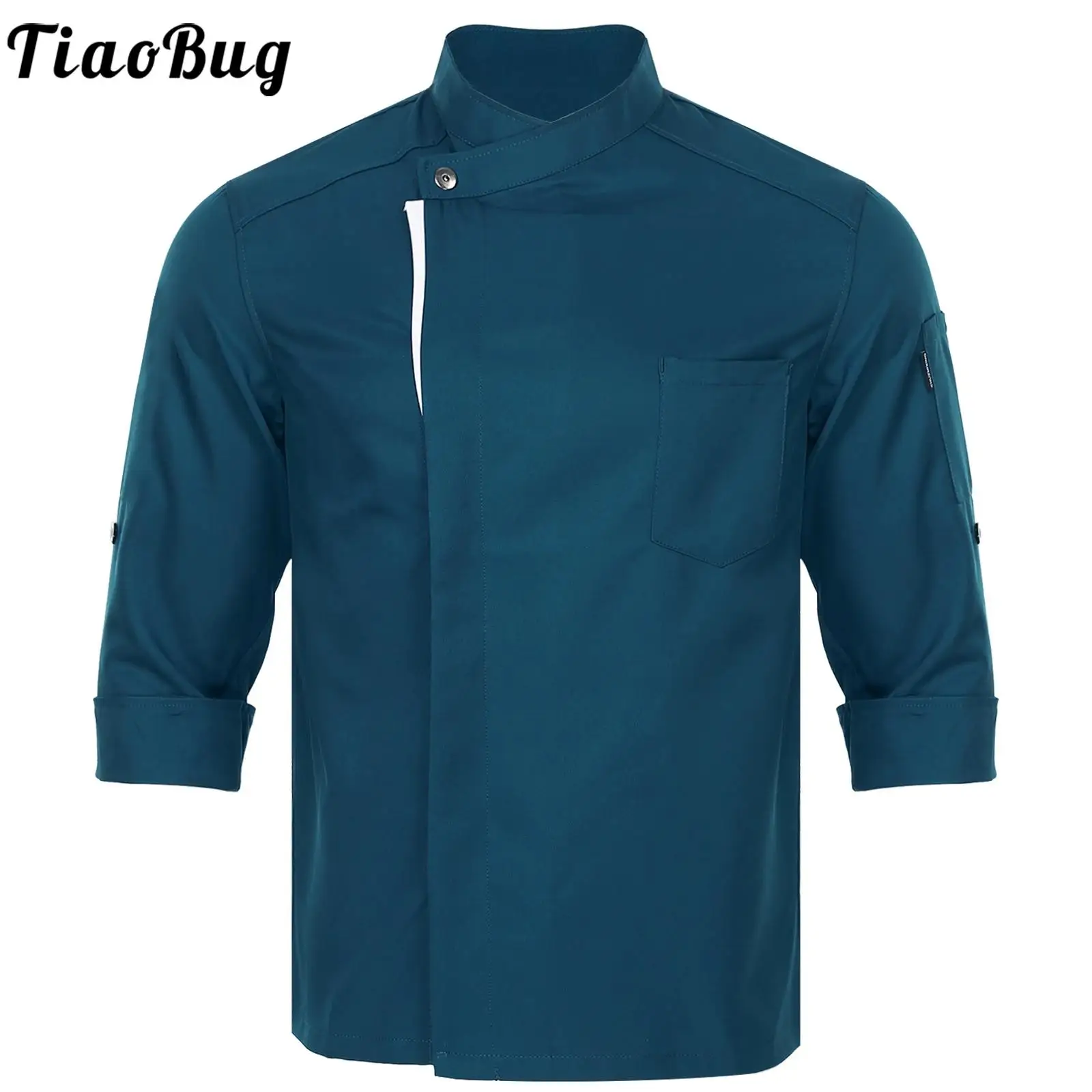 Men Women Hotel Restaurant Kitchen Work Uniform Shirts Cooking Contrasting Stand Collar Long Sleeve Double-Breasted Chef Jacket