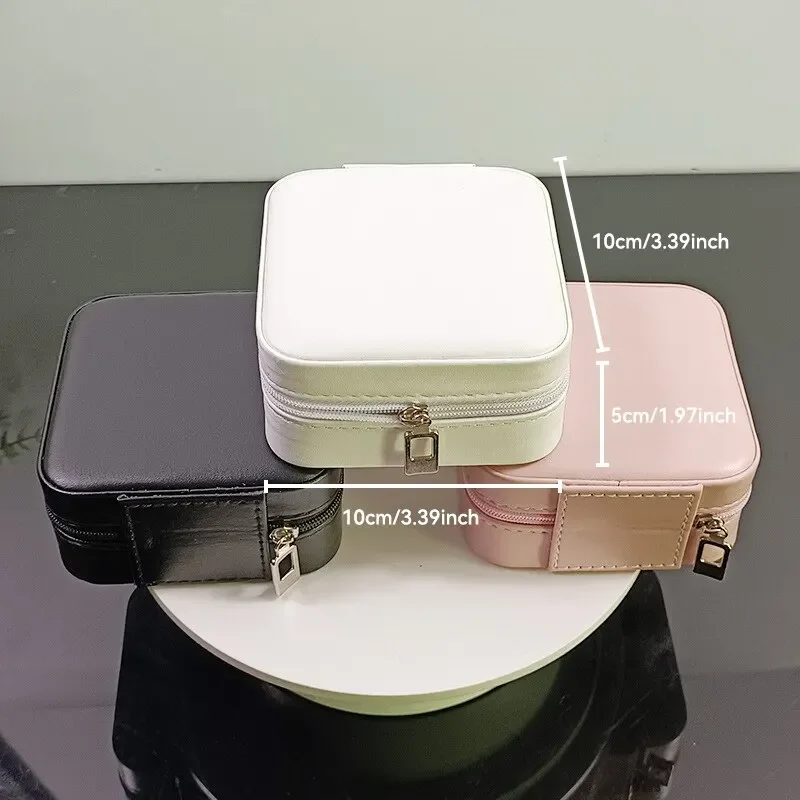 Portable Mini Jewelry Box Organizer Display Travel Jewelry Zipper Case Boxes Pu Leather Earrings Necklace Ring Jewelry Box