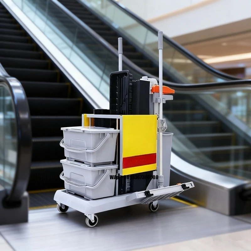 

Escalator Daily Maintenance System with Tools Professional PP Plastic Janitorial Trolley Cart for Airport Escalator Cleaning