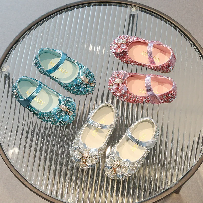 

2026 Princess Cartoon Soft Sole Sandals Baby Girl Princess Shoes Crystal Shoes Children Flat Girl Leather Shoes