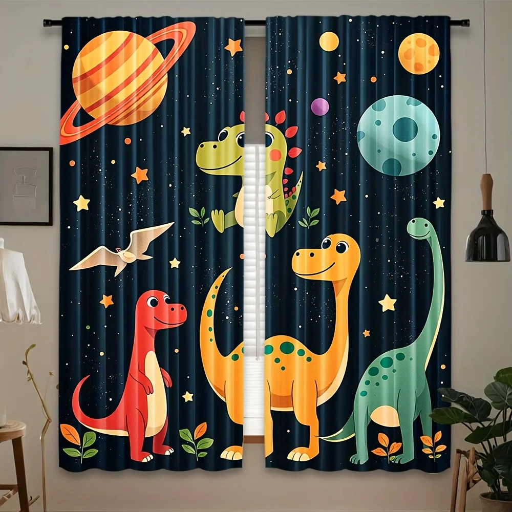 

Cute Dinosaur Planets Space Pattern Curtains for Kids Nursery Room Window Decor Children Bedding Curtains Theme