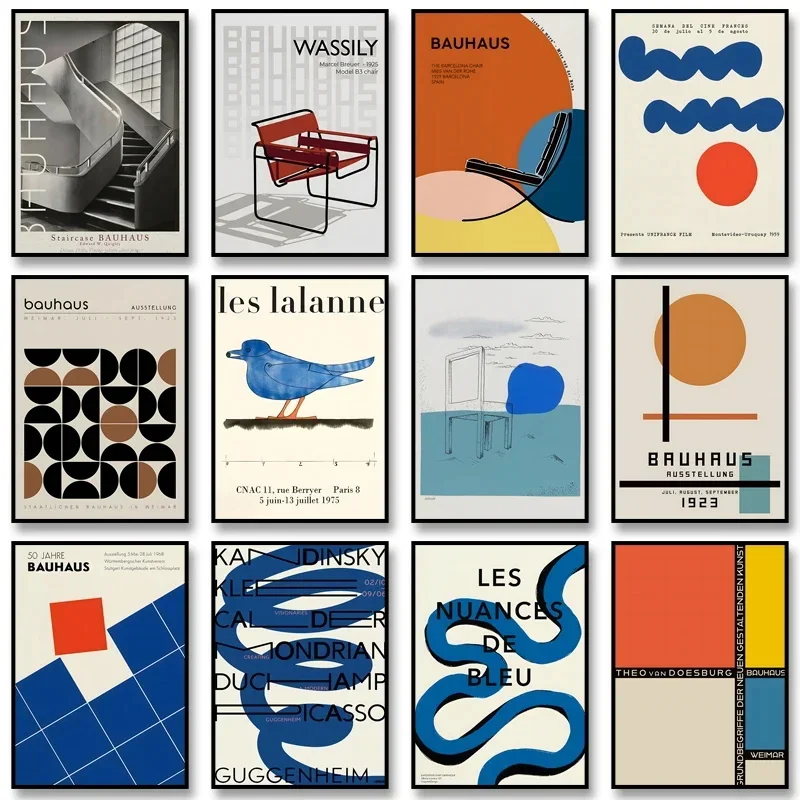 1PCS frameless Geometric Bauhaus Exhibition Posters Bauhaus Movement Print Minimalist Abstract Wall Art Canvas Painting for Mode