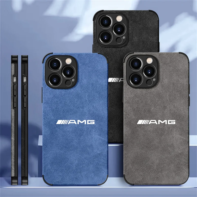 M-Mercedes AMG Logo Sudue Phone Case For iPhone 16 15 14 13 12 11 Pro Max Plus Color Shockproof Back Blue Grey Cover Shell