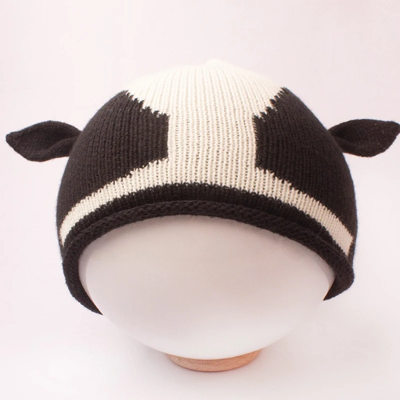 

Baby Knitted hat Cute Cow Ear Protection Hat Children Winter Thickened Warm Knitted Korean Version Of The Baby Hat