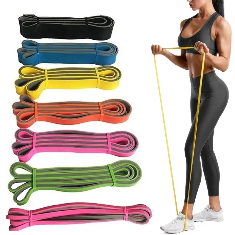 Two-tone Latex Resistance Band Elastic Exercise Strength Pull-Ups Auxiliary Pilates Gym Fitness Equipment Strengthening Train