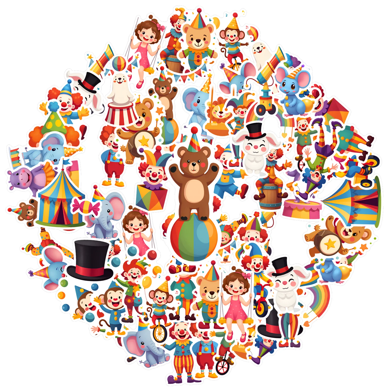 

35 шт.-50 шт., мультяшные цирковые наклейки, милые забавные наклейки для учителей, забавные наклейки для ноутбука, багажа, скрапбукинга, дневника, сделай сам