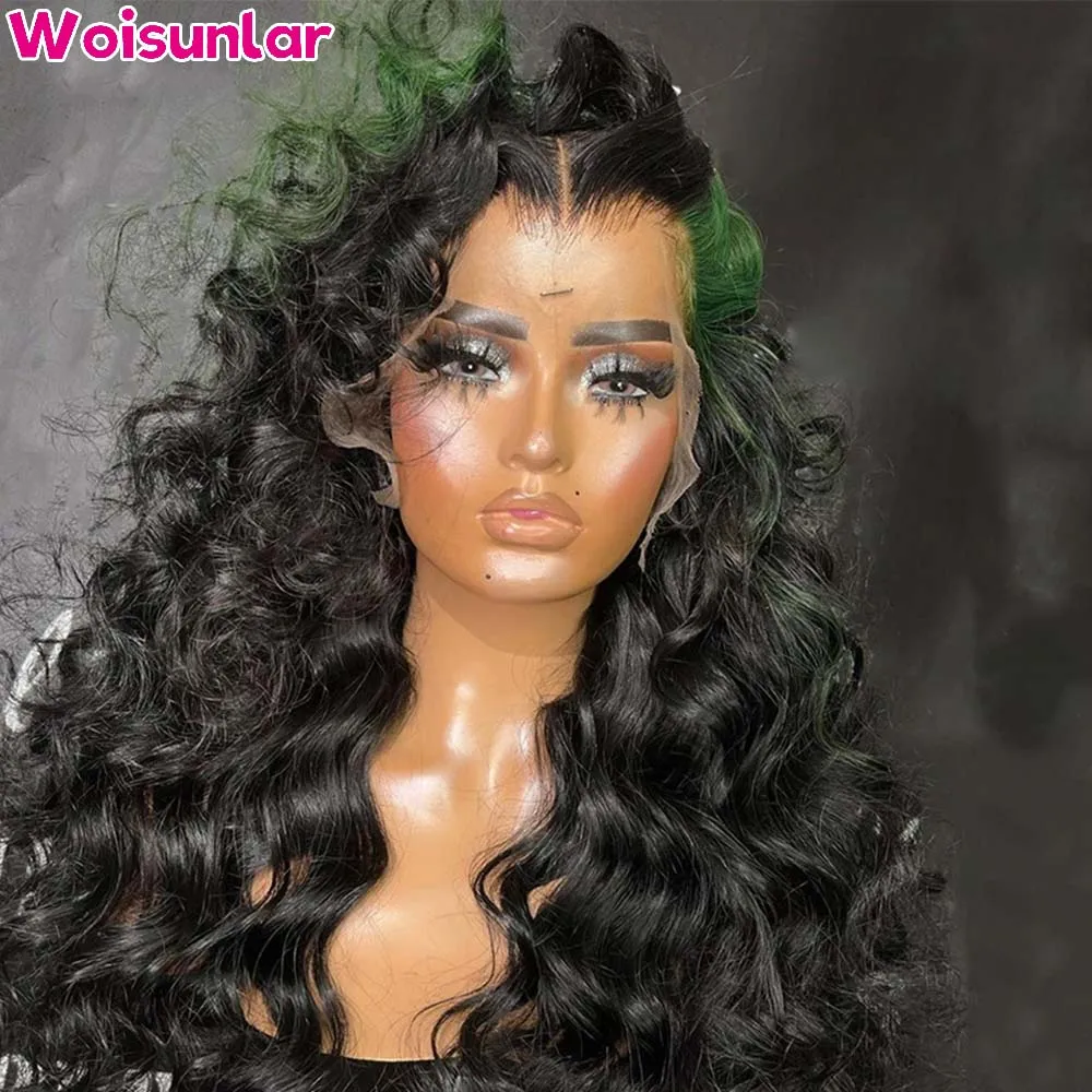 13x4 Transparent Lace Front Wig Highlight Green Loose Deep Wave Wig 100% Human Hair Pre Plucked Lace Frontal Wig for Black Women