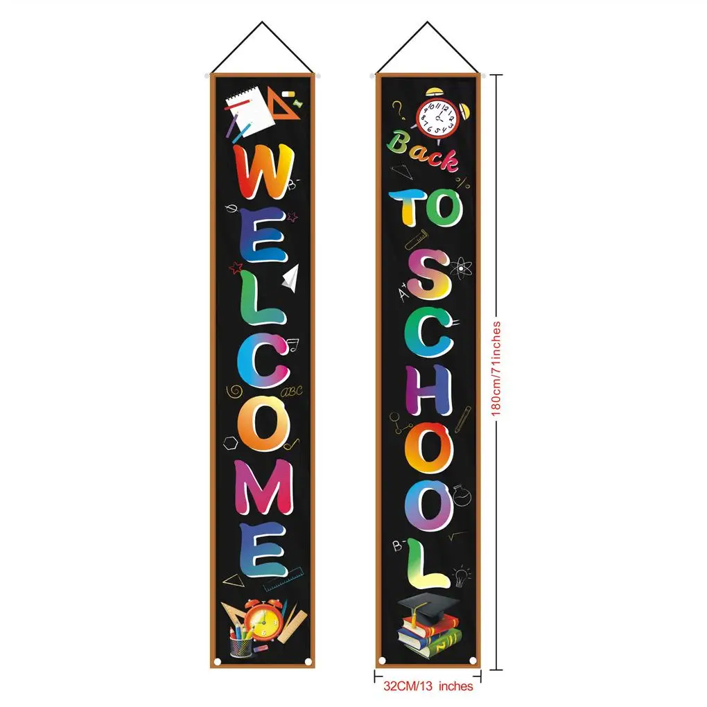 2Pcs Welcome Back to School Banner Wall Porch Door Party Background Decorations for Outdoor Indoor Type 5