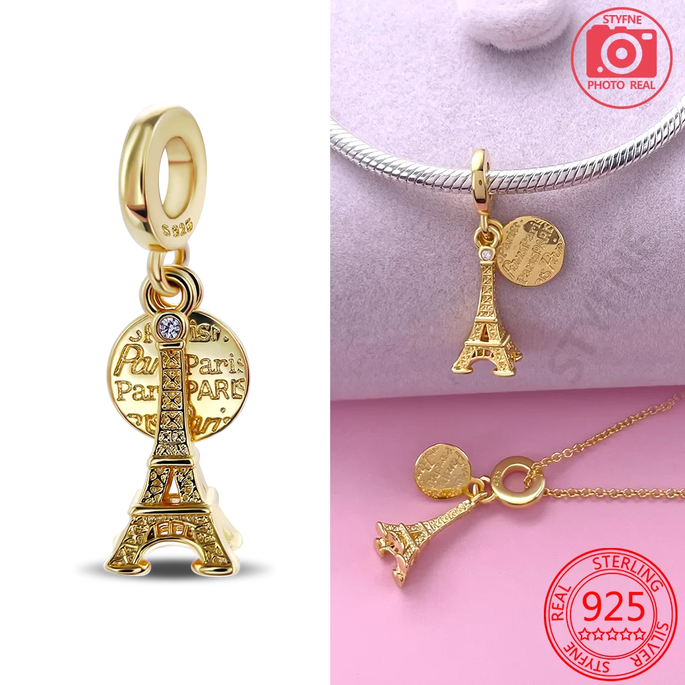 925 srebro wisiorek z wieżą Eiffla w Paryżu koraliki pasują do pandora charms oryginalny design bransoletka dla kobiet tworzenia biżuterii